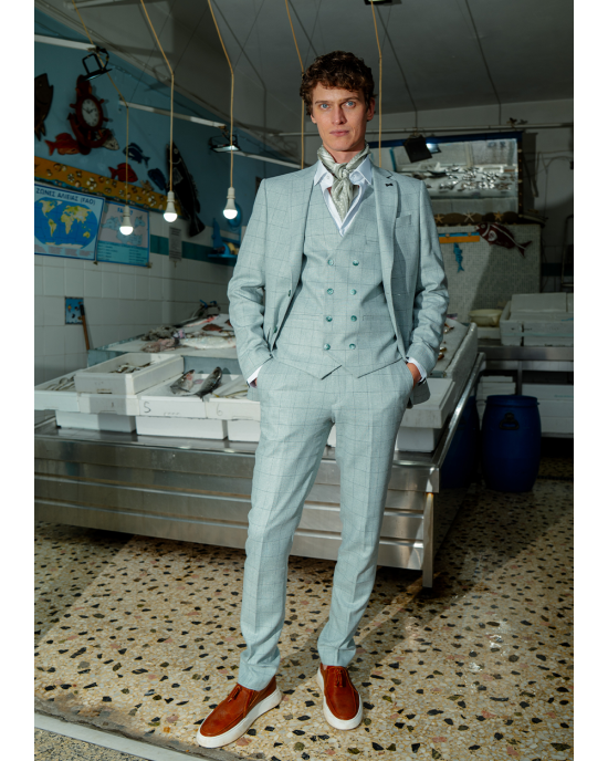 Κοστούμι Black Papigion Letce μέντας με καρό πράσινο SLIM FIT