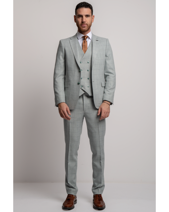 Κοστούμι Black Papigion Letce μέντας με καρό πράσινο SLIM FIT