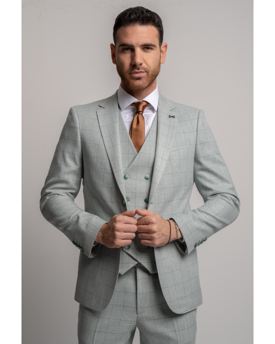 Κοστούμι Black Papigion Letce μέντας με καρό πράσινο SLIM FIT