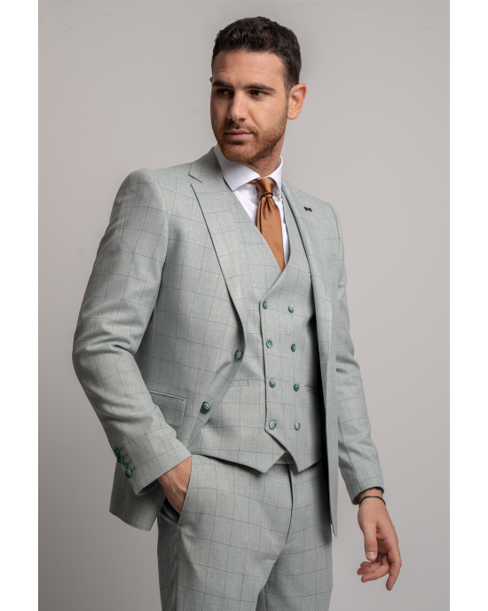 Κοστούμι Black Papigion Letce μέντας με καρό πράσινο SLIM FIT