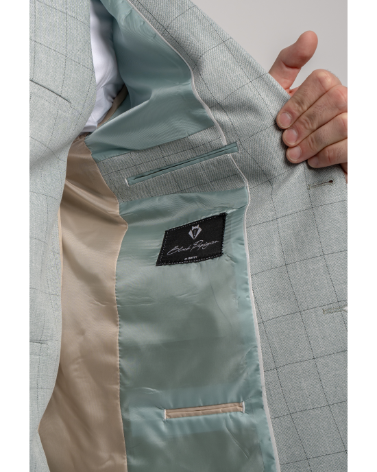 Κοστούμι Black Papigion Letce μέντας με καρό πράσινο SLIM FIT