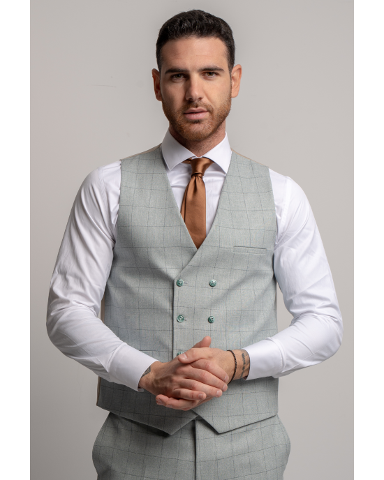 Κοστούμι Black Papigion Letce μέντας με καρό πράσινο SLIM FIT