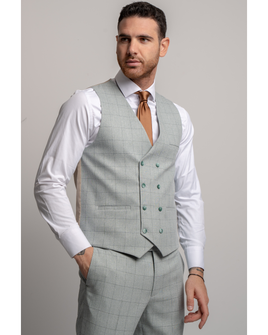 Κοστούμι Black Papigion Letce μέντας με καρό πράσινο SLIM FIT