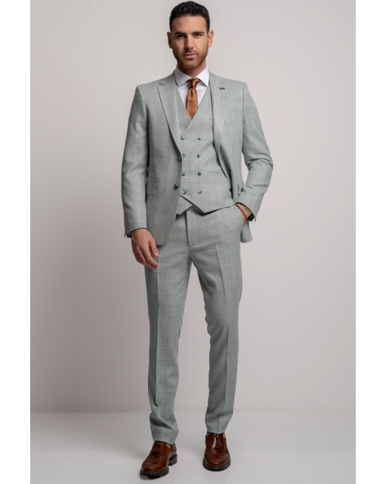 Κοστούμι Black Papigion Letce μέντας με καρό πράσινο SLIM FIT