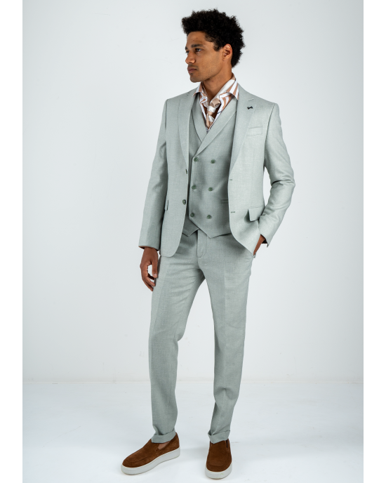 Κοστούμι Black Papigion Amalfi Λινό μέντα SLIM FIT